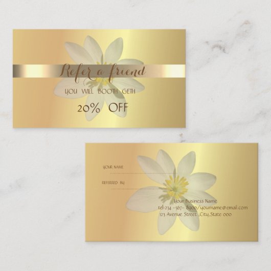 Elegant Gold, White Daisy Reference Card Aanbevelingskaartje (Voorkant / Achterkant)
