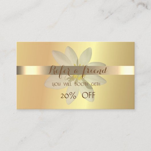 Elegant Gold, White Daisy Reference Card Aanbevelingskaartje (Voorkant)
