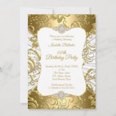 Elegant Gold White Damask floral Birthday Party Kaart (Voorkant)