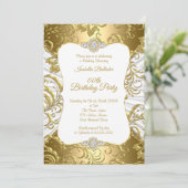 Elegant Gold White Damask floral Birthday Party Kaart (Staand voorkant)