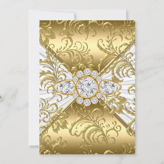 Elegant Gold White Damask floral Birthday Party Kaart (Achterkant)