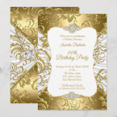 Elegant Gold White Damask floral Birthday Party Kaart (Voorkant / Achterkant)