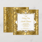 Elegant Gold White Damask Pearl Birthday Party Kaart (Voorkant / Achterkant)