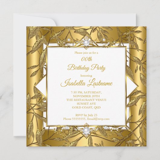 Elegant Gold White Damask Pearl Birthday Party Kaart (Voorkant)