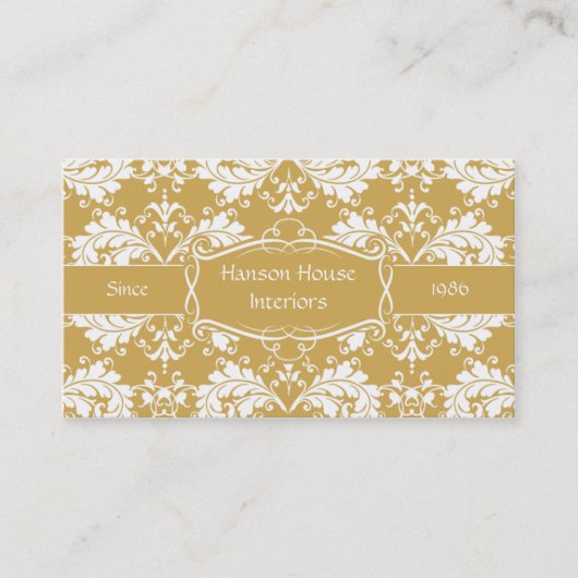 Elegant Gold White Damask Visitekaartje (Voorkant)