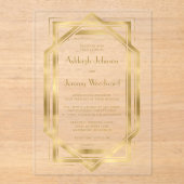 Elegant Gold White Deco Lijst Wedding 1920 Acryl Uitnodigingen (Voorkant)