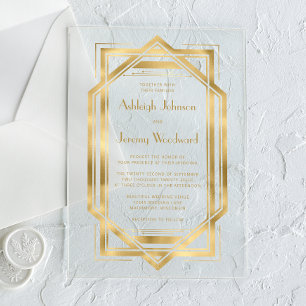 Elegant Gold White Deco Lijst Wedding 1920 Acryl Uitnodigingen