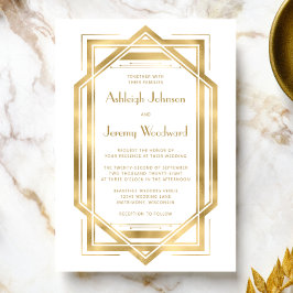 Elegant Gold White Deco Lijst Wedding 1920 Kaart