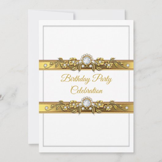Elegant Gold White Diamond Birthday Party Kaart (Achterkant)