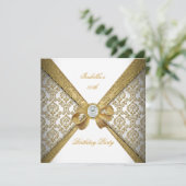 Elegant Gold White Diamond Damask Birthday Party Kaart (Staand voorkant)
