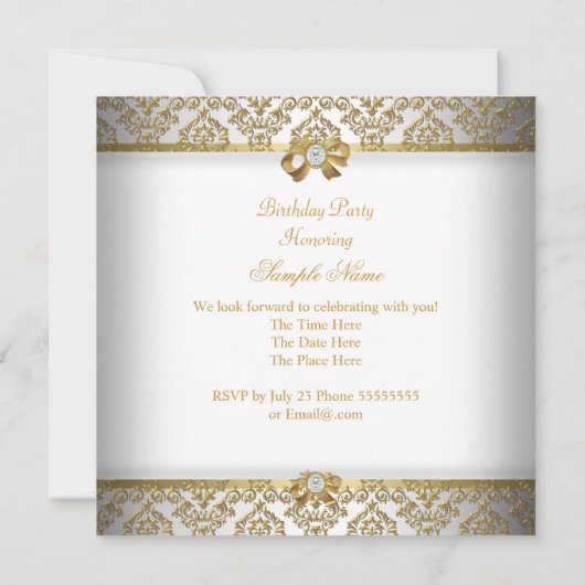 Elegant Gold White Diamond Damask Birthday Party Kaart (Achterkant)