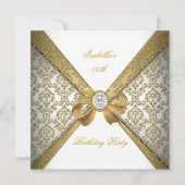 Elegant Gold White Diamond Damask Birthday Party Kaart (Voorkant)