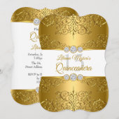 Elegant Gold White Diamond Glamor Quinceanera Kaart (Voorkant / Achterkant)