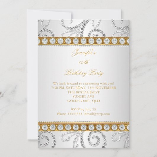 Elegant Gold White Diamond Pearl Birthday Party Kaart (Voorkant)