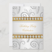 Elegant Gold White Diamond Pearl Birthday Party Kaart (Achterkant)