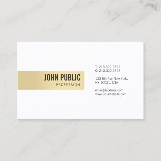Elegant Gold White — Eenvoudige Sjabloon — Profess Visitekaartje (Voorkant)
