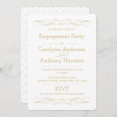 Elegant  Gold & White Engagement Party Kaart (Voorkant / Achterkant)
