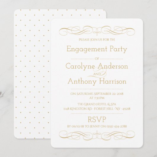 Elegant  Gold & White Engagement Party Kaart (Voorkant / Achterkant)
