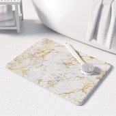 Elegant Gold White Faux Marble Pattern Badmat