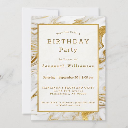 Elegant Gold White Faux Marmer Birthday Kaart (Voorkant)