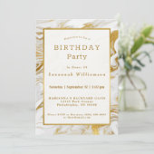 Elegant Gold White Faux Marmer Birthday Kaart (Staand voorkant)