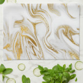 Elegant Gold White Faux marmer kerst Theedoek (Gevouwen)