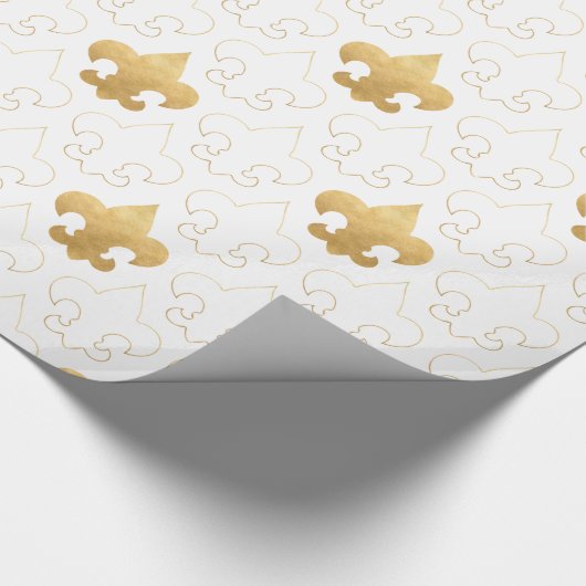 Elegant Gold & White Fleur De Lis Wrapping Paper Cadeaupapier (Hoek)