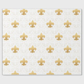 Elegant Gold & White Fleur De Lis Wrapping Paper Cadeaupapier (Vlak)