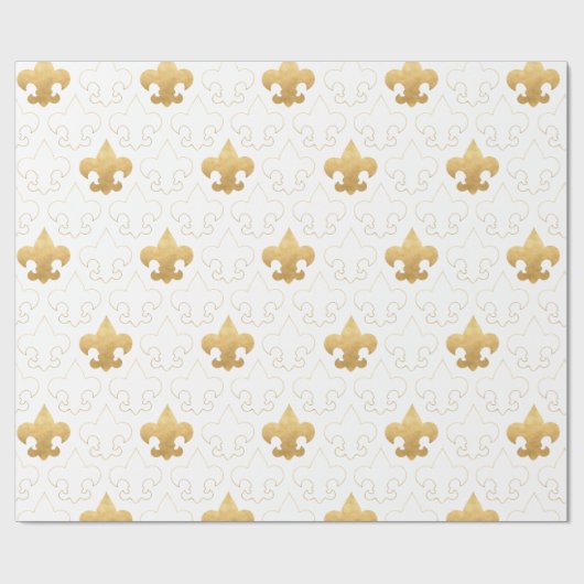 Elegant Gold & White Fleur De Lis Wrapping Paper Cadeaupapier (Vlak)