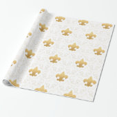 Elegant Gold & White Fleur De Lis Wrapping Paper Cadeaupapier (Uitgerold)