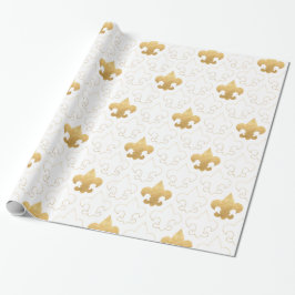 Elegant Gold & White Fleur De Lis Wrapping Paper Cadeaupapier