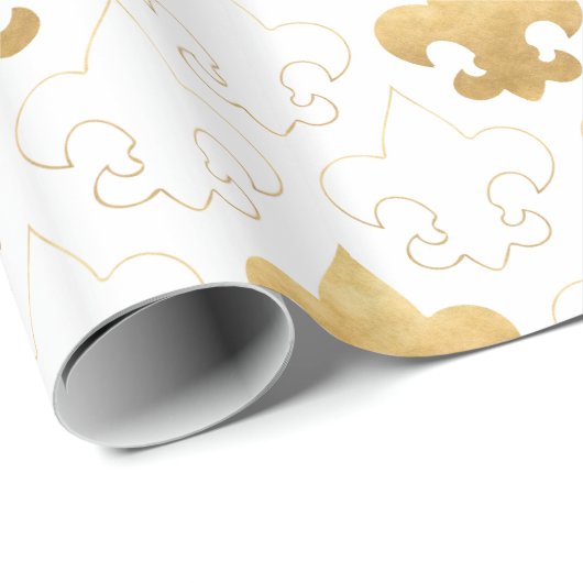 Elegant Gold & White Fleur De Lis Wrapping Paper Cadeaupapier (Rol Hoek)