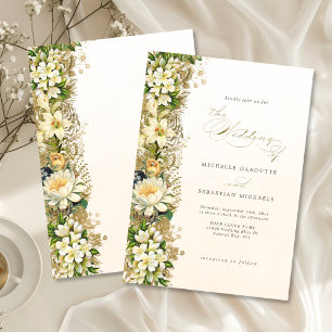 Elegant Gold White Floral Wedding Kaart