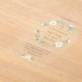 Elegant Gold White Flowers Cross Baptism Acryl Uitnodigingen (Laagn)