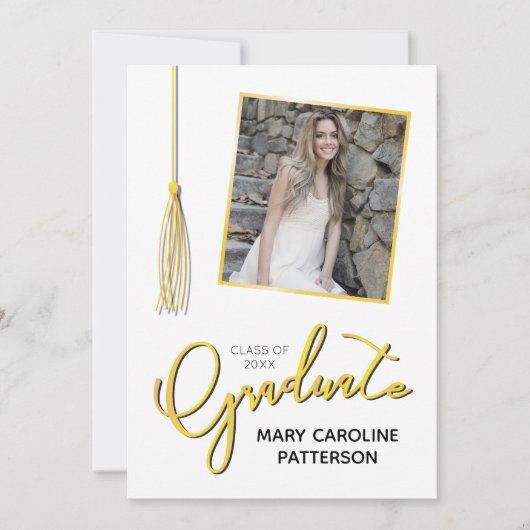 Elegant Gold White Foto Afstuderen Aankondiging (Voorkant)