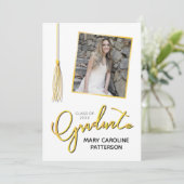 Elegant Gold White Foto Afstuderen Aankondiging (Staand voorkant)