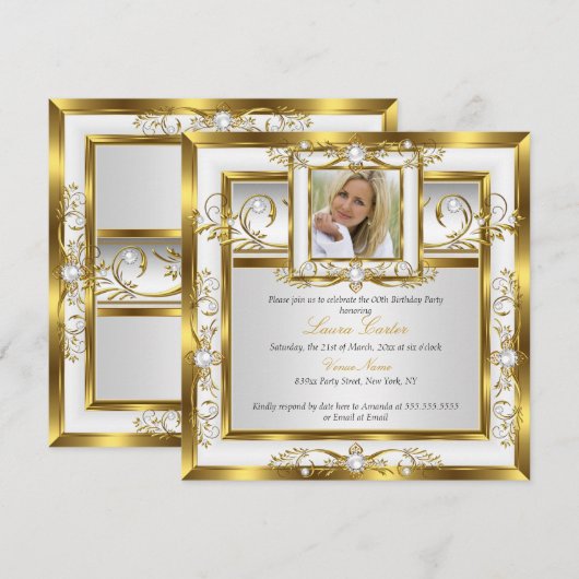 Elegant Gold White Foto van Birthday Party 2 Kaart (Voorkant / Achterkant)