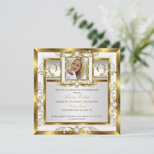 Elegant Gold White Foto van Birthday Party 2 Kaart (Staand voorkant)