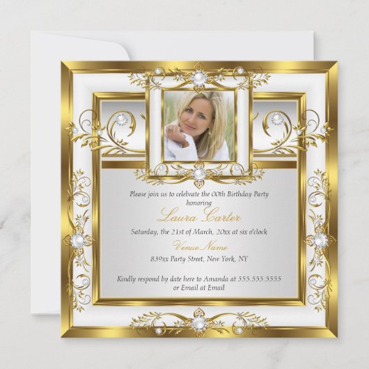 Elegant Gold White Foto van Birthday Party 2 Kaart (Voorkant)