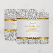 Elegant Gold White Glitter Silver Diamond Birthday Kaart (Voorkant / Achterkant)