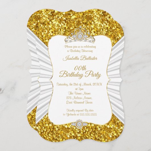 Elegant Gold White glitter tiara jarig feest Kaart (Voorkant / Achterkant)