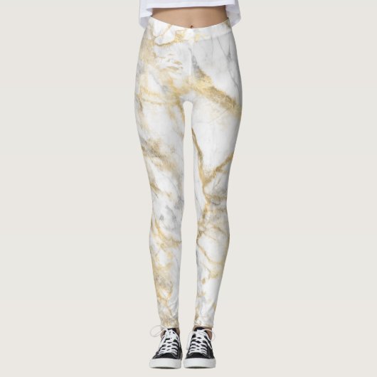 Elegant Gold White Grey Marmer Leggings (Voorkant)