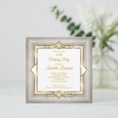 Elegant Gold White Grey Pearl Birthday Party Kaart (Staand voorkant)