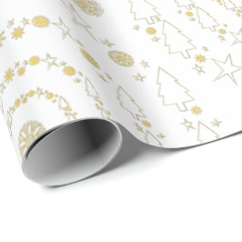 Elegant Gold White Handrawn Chrismas Patronen Cadeaupapier