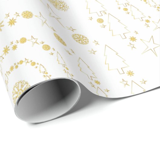 Elegant Gold White Handrawn Chrismas Patronen Cadeaupapier (Rol Hoek)