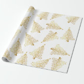 Elegant Gold & White kerstboompatroon Cadeaupapier (Uitgerold)