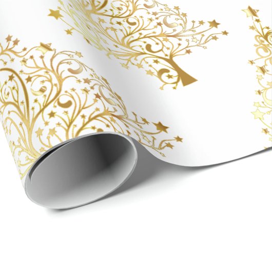 Elegant Gold & White kerstboompatroon Cadeaupapier (Rol Hoek)
