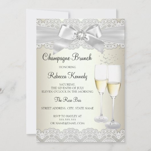 Elegant Gold White Lace Champagne Brunch Invite Kaart (Voorkant)