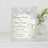 Elegant Gold White Lace Champagne Brunch Invite Kaart (Staand voorkant)
