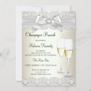 Elegant Gold White Lace Champagne Brunch Invite Kaart